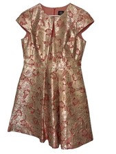 Vince Camuto Gold Pink Floral V-Neck Cap Sleeve Fit & Flare Jacquard 12