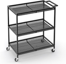 3-Tier Rolling Utility Kitchen Cart Heavy Duty Wire Rolling Cart on Wheels