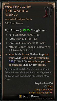   DIABLO 4 SEASON 13   Footfalls of the Waning World   Unique Ancestral Boots