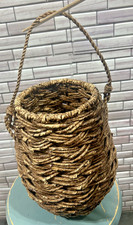 Woven Brown Rattan Basket braided handle Handcrafted Decorative Storage beige