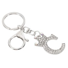 Initial Letter Keychain Letter C Crown Design Charm Silver Tone