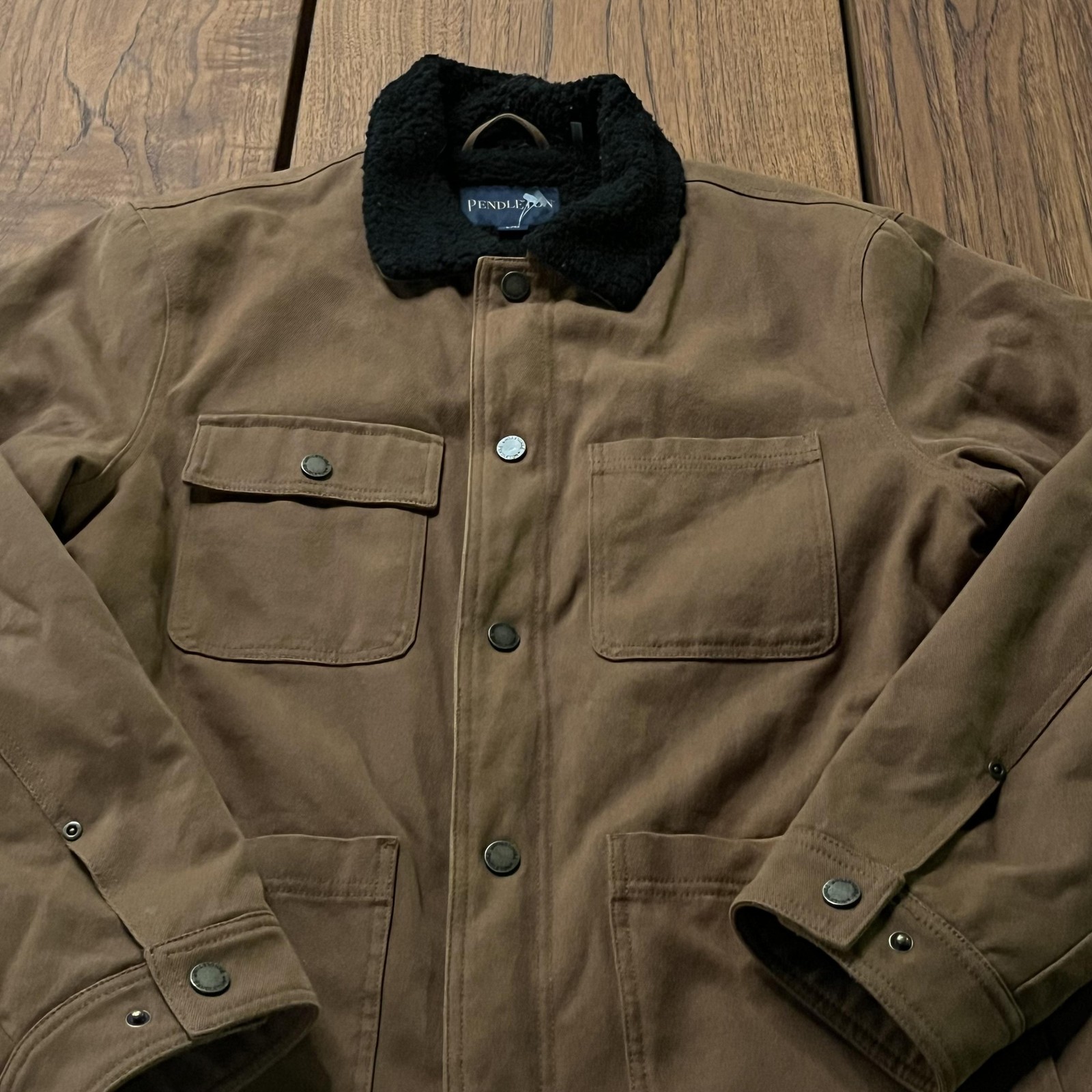 Pendleton Jacket Mens Large Brown Canvas Lined Sn… - image 2