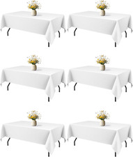 White Fabric Rectangle Table Cloth - 6 Pack, 60" 84" Washable Tablecloth for 5