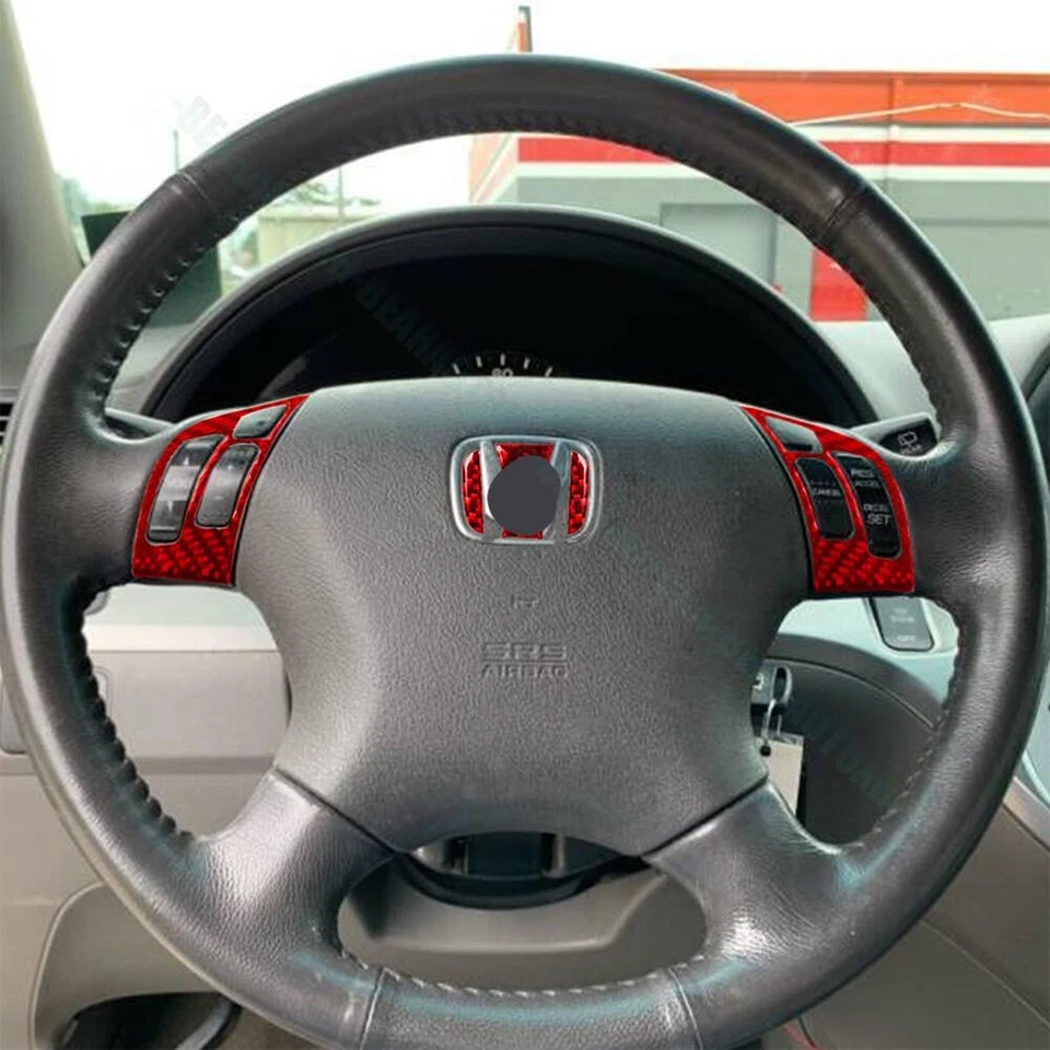 For Honda Odyssey 2005-2010 Red Carbon Fiber Steering Wheel Button Cover Trim 6X - Изображение 4 из 4