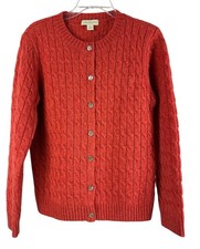 Women's Appleseeds Wool Cardigan Cable Knit Sweater Sz S Cottagecore Fisherman