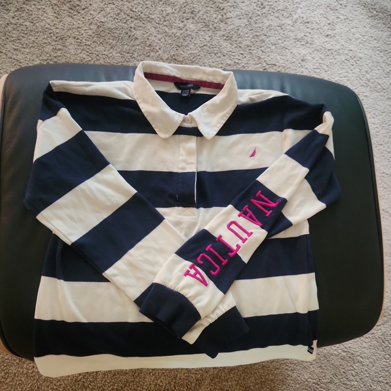 Nautica youth  Size large Top  (12/14) girls navy white pink logo