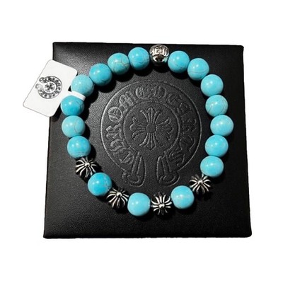 Chrome Hearts Turquoise Bracelet Cross Ball Silver 925 Stretch w/ Tag and Box