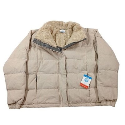 Columbia Down Sherpa Puffer Jacket Womens XL Stone White Corduroy Ruby $240 NEW