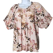 Karen Kane Women Floral Print Blouse Top XS Pink Button Up Short Sleeve USA Boho