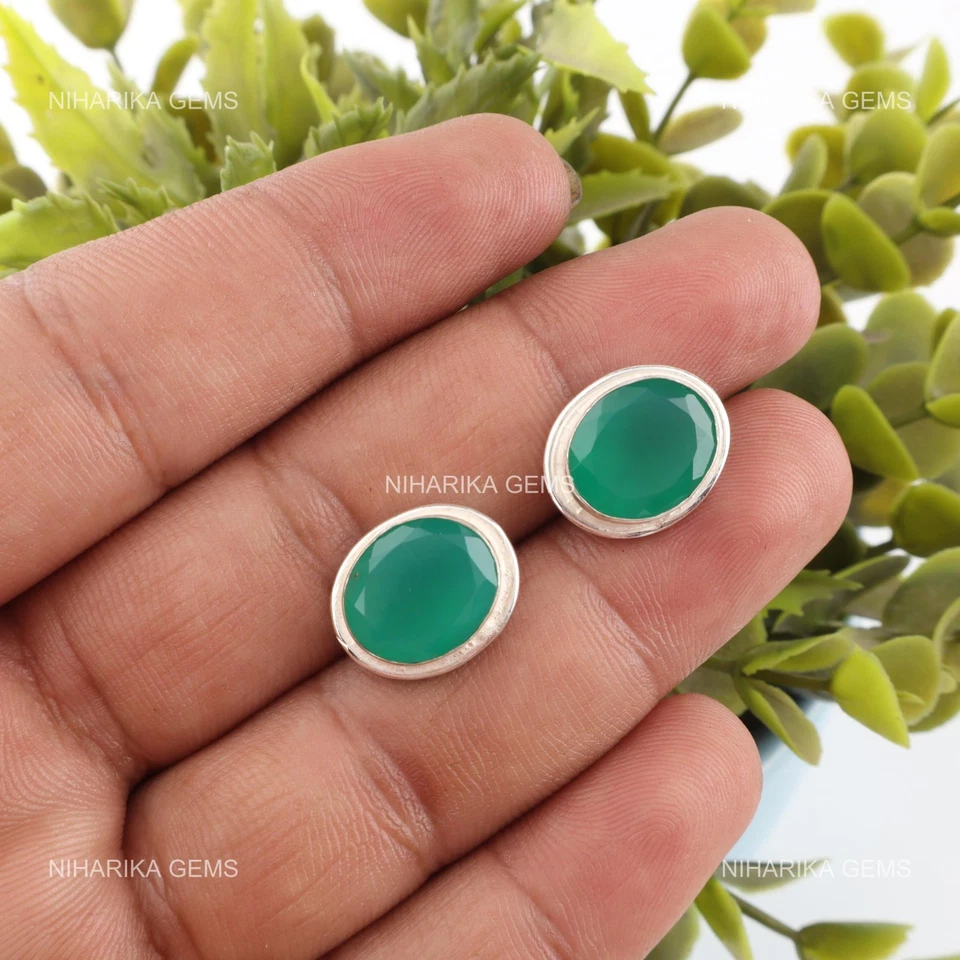 925 Argento Verde Onice Gemma Artigianale Pendente Mamma Gancio Natale Orecchini - Immagine 3 di 4