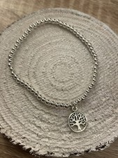 925 Stirling Silver Tree Of Life Stretch Beaded Bracelet