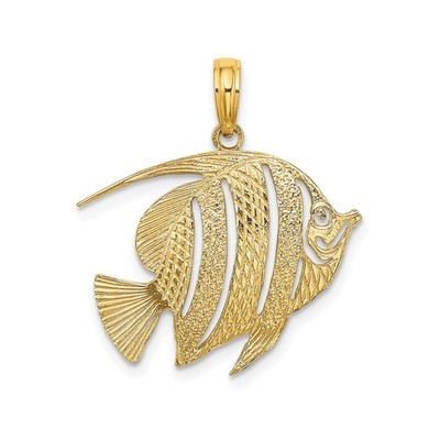14k Gelbgold Tropischer Fisch Anhänger Strukturiert Cut-Out Marine Ozean Charm