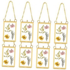 8 Pcs 2 x 3 Inch Glass Frame for Pressed Flowers Mini Hanging Double Gold