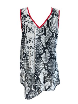 CACHE Women s Small Snake Print Sleeveless Tunic Top Red Trim Made in USA Y2K