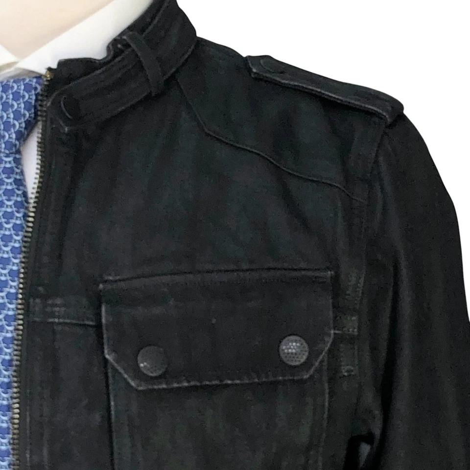Guess Tiesto Collection Jacket Mens M Black Military Field Moto Cotton Epaulets - Image 4 of 4