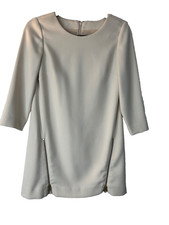 J Crew Double Zip Shift Dress Size 0P Cream Crewneck Office Career Business