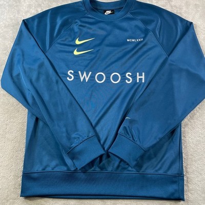 Nike Sweatshirt Mens Medium Blue Double Swoosh Casual Active Neon Logo