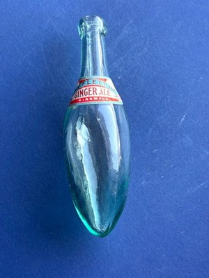 Vintage C. Flett Kirkwall Ginger Ale Torpedo Bottle Aqua Glass Paper Label Rare