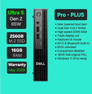 Neueste Dell Pro Micro Plus QBM1250 Desktop Ultra 5 245 256GB SSD 16GB RAM NEU