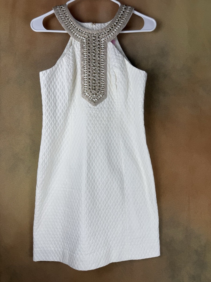 lilly pulitzer white dress with gold Lilly Pulitzer Size S White Yellow short sleeve – Serendipity Consignment  Boutique main image 0