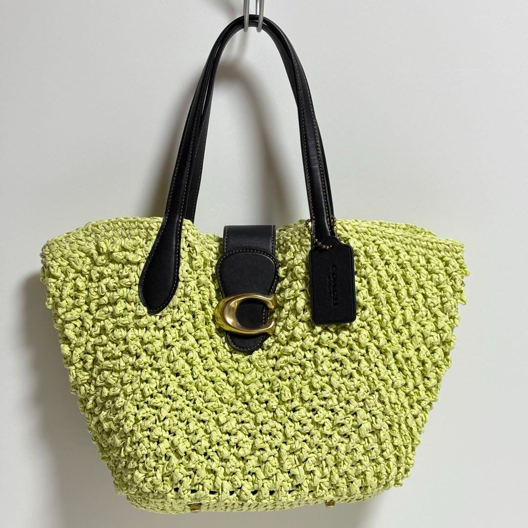 COACH Small Straw Tote shoulder bag with Mini purse pouch CA034 In