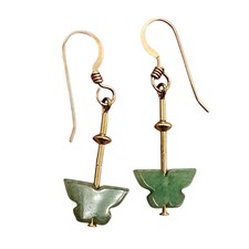 Jade Butterfly 14K Rose Gold Filled Leaf Earrings 1 3/4" Long Green 1 Pair