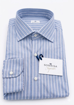 SONRISA Superior Striped Blue Button-Down Shirt Regular Fit Lightweight XL