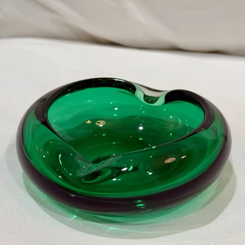 Murano Sommerso Ashtray Bowl Dish Seguso Glass Green VINTAGE