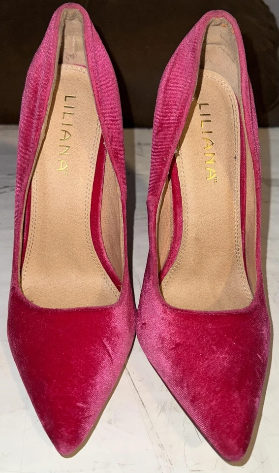 Zapatos de salón de vestir Liliana para mujer talla 8 terciopelo punta tacón alto aguja Foto 2 de 4