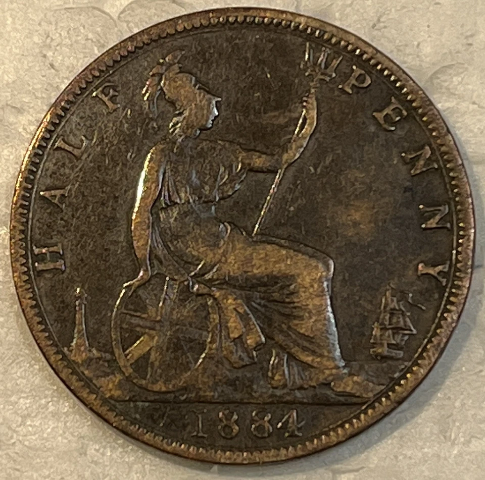 Great Britain 1884 Half 1/2 Penny Extra Fine XF Condition Coin Queen Victoria - Image 4 of 4