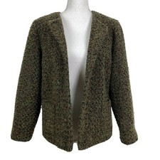 Vintage Cardigan Jacket Requirements 10 Boucle Button Top 3/4 Sleeve Green Brown