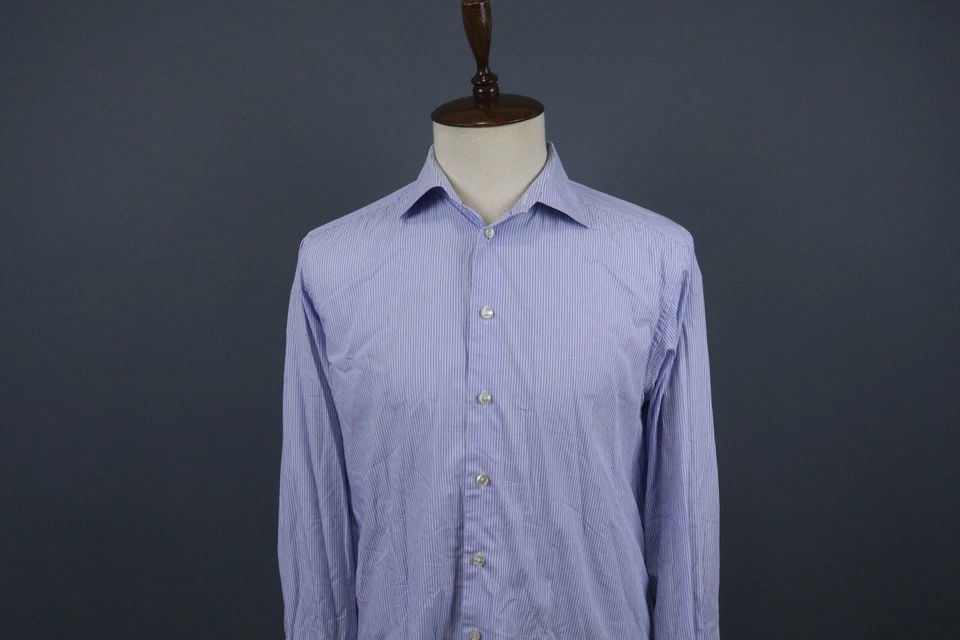 Eton Slim Fit Ganghester Blue Striped Long Sleeve Button Down Shirt Size 43 / 17 - Image 2 of 4