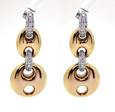 Pendientes Colgantes De Cadena En Oro Rosa Y Oro Blanco 18k Con Diamantes - Imagen 1 de 2