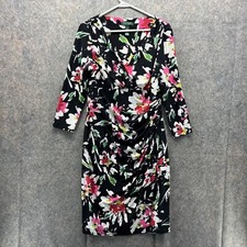 Lauren Ralph Lauren Dress Women 12 Ladies Black Pink Floral Polyester A Line