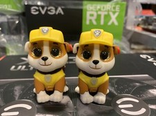 2x TY Beanie Boos Mini Boo RUBBLE Paw Patrol Bulldog Hand Painted Figure 2 inch