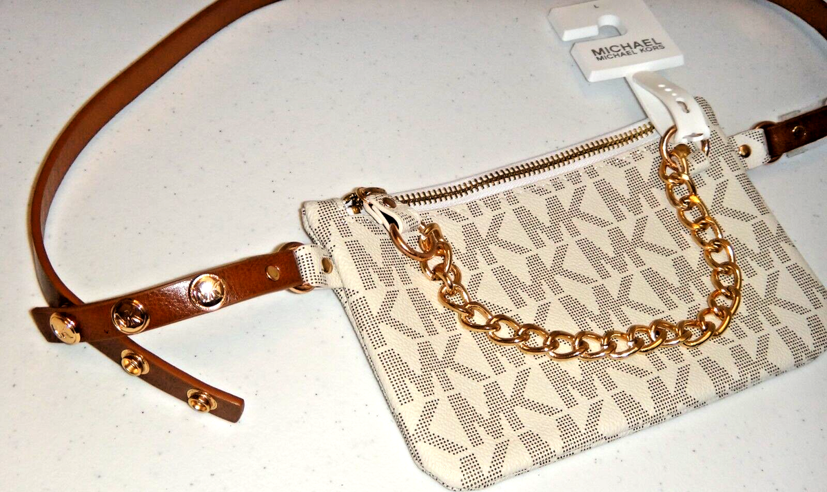 MICHAEL KORS Women\'s MK Signature White Vanilla BELT BAG Pouch Funny Pack Size M Amazon.com | Michael Kors Women Maisie Large 2 In 1  main image 2