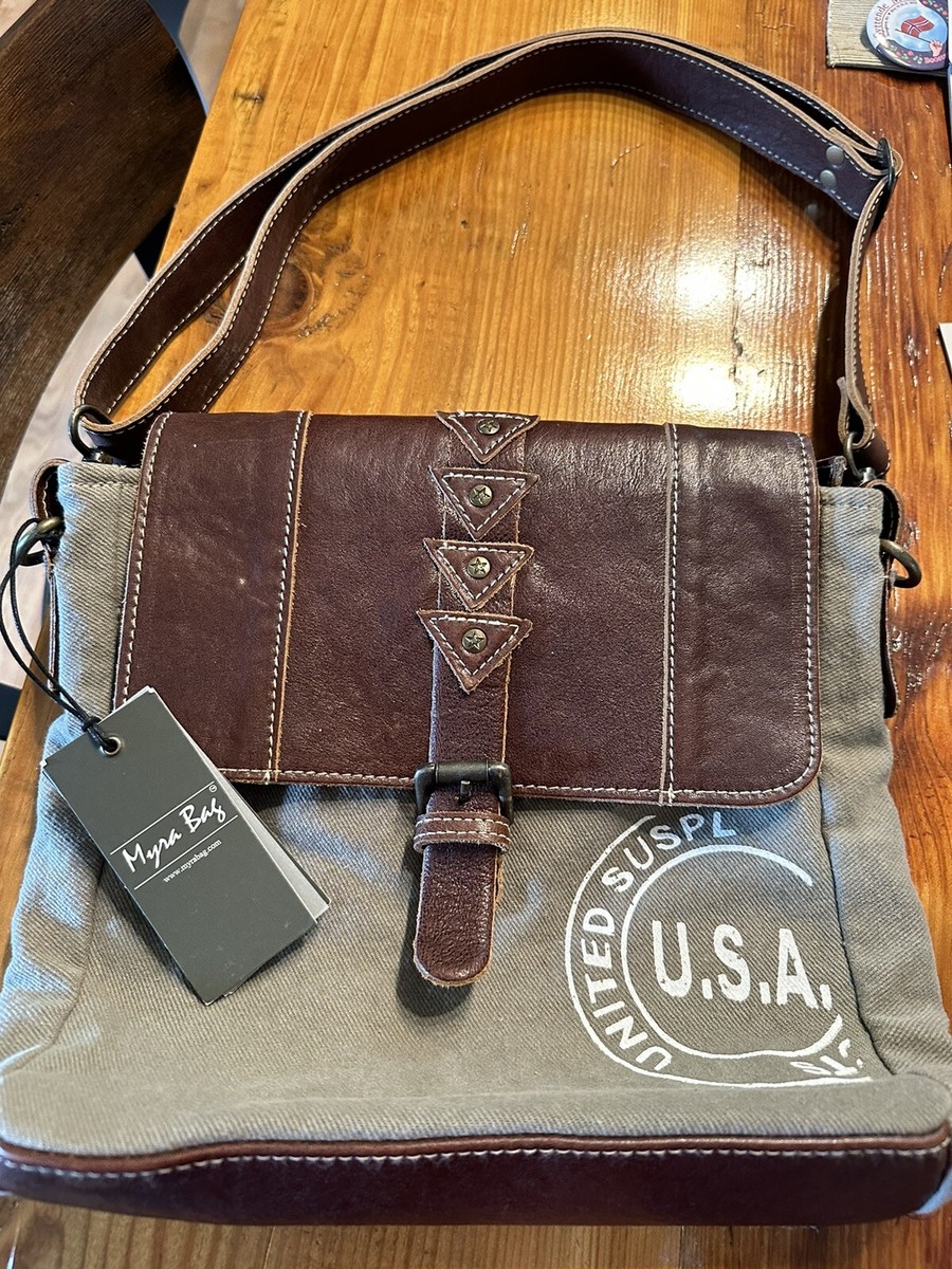 Myra Shoulder Bag For Women - Western Style Upcycled Canvas & Leather Crossbody Bag