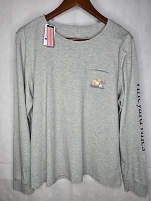 NWT Vineyard Vines Long Sleeve T-shirt Gray Heather Softball Player Whale XL