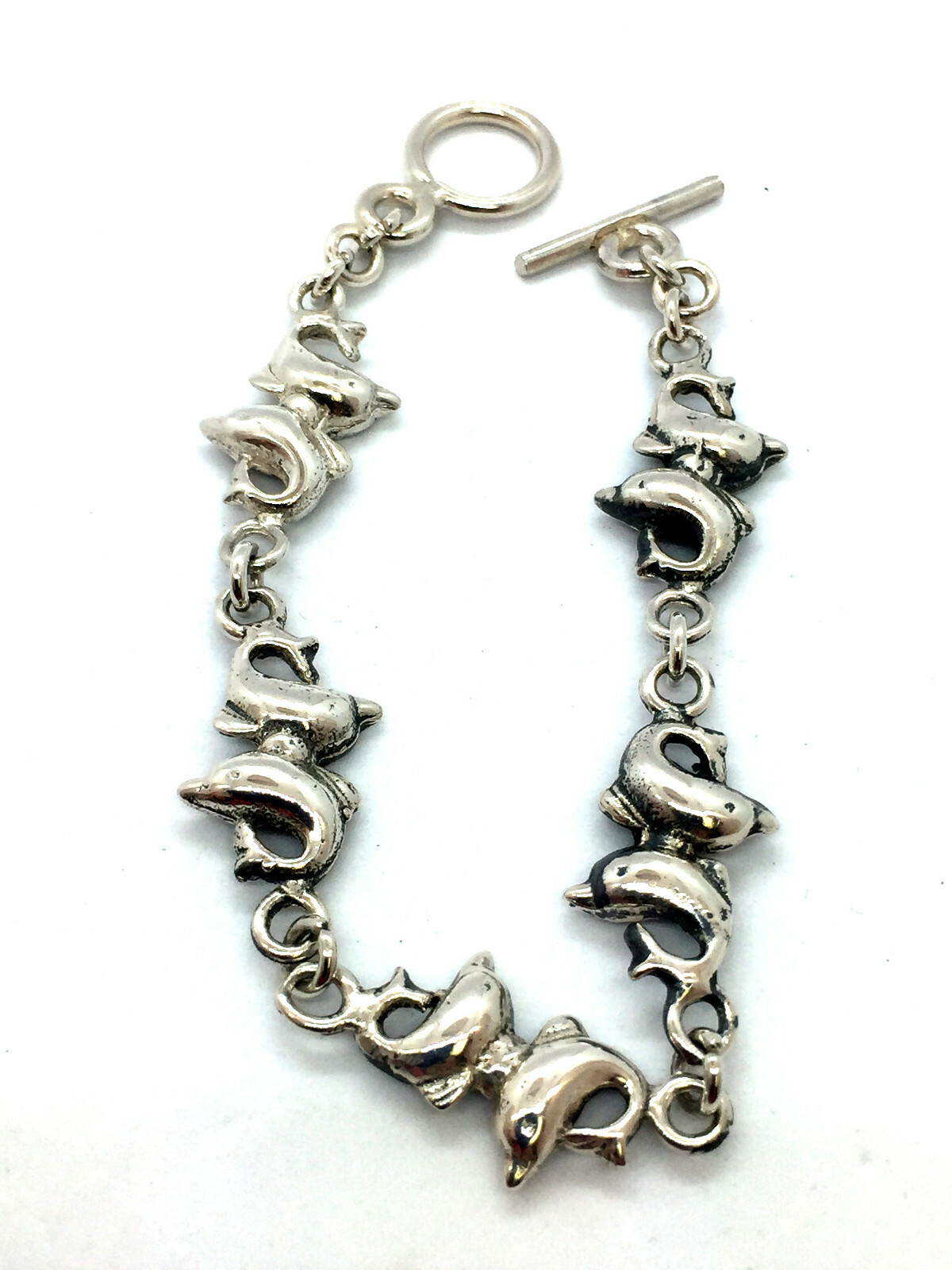 Solid 925 Sterling Silver Dolphin Bracelet with T… - image 1