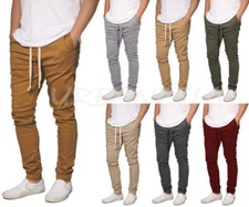 Men's Elastic Waist Trousers Twill Skinny Chino Jogger Pants JG876