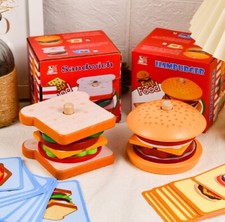 Children's simulated hamburger sandwich set with matching puzzle assembly toys