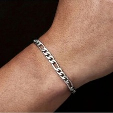 NWT Titanium Steel Figaro Chain Bracelet Jewelry 6mm wide 19cm long UNISEX