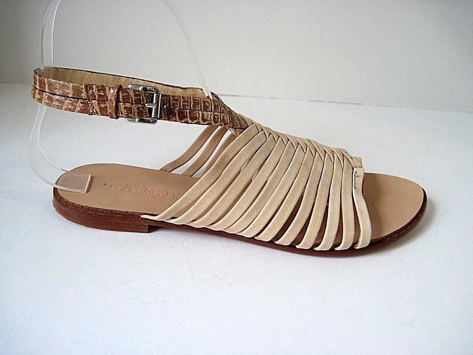 MBT Sandali donna L.A.M.B.beige pelle cinturino tanga scarpe basse misura 6M