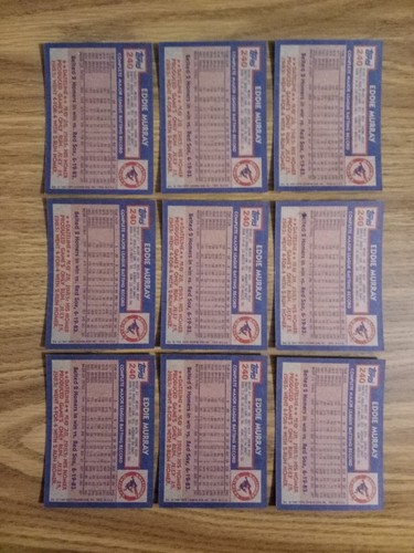 Lote de (9) 1984 Topps Eddie Murray Baltimore Orioles #240 - Imagen 2 de 7