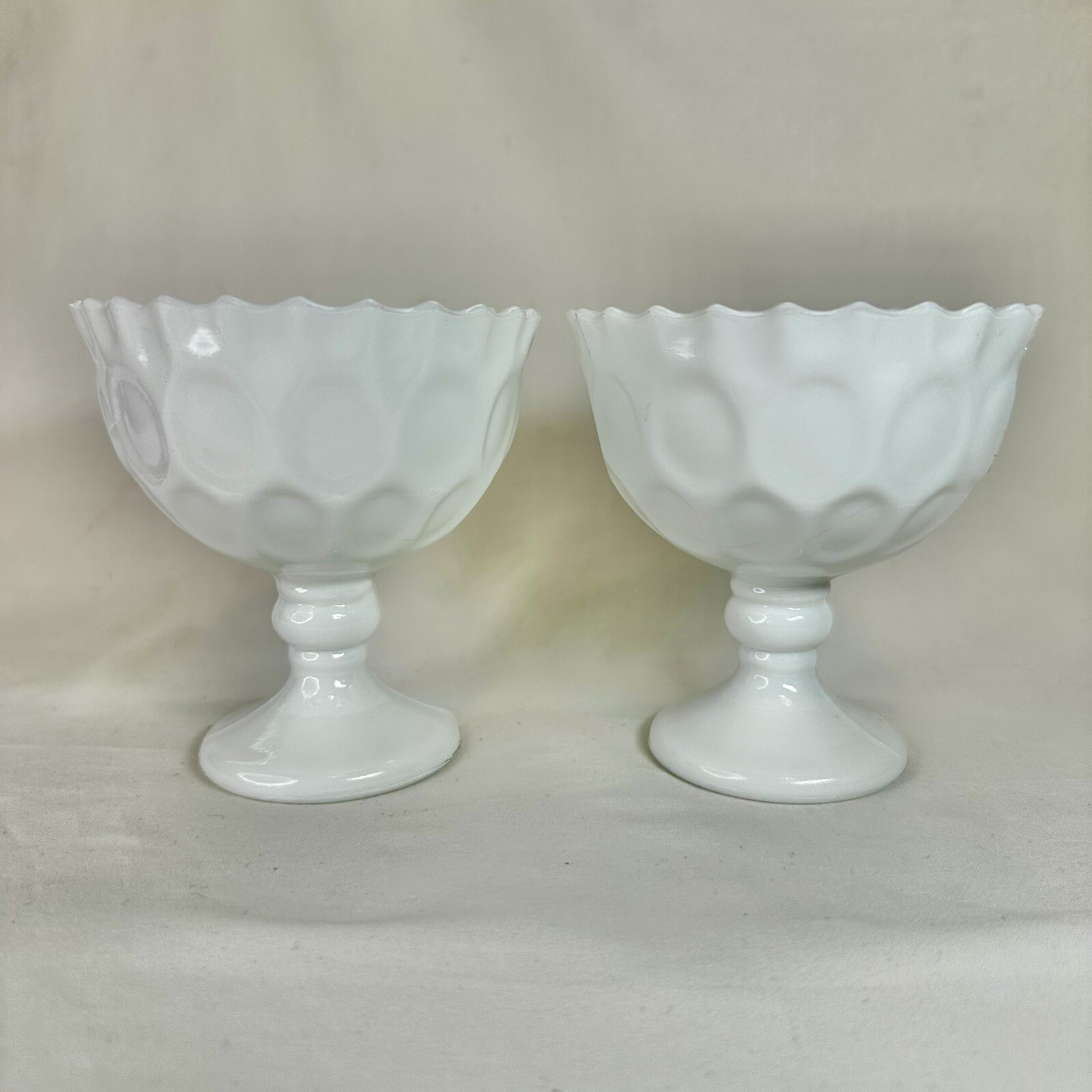 Milk Glass Pedestal Dessert Dishes Set of 2 Thumbprint Pattern eBay