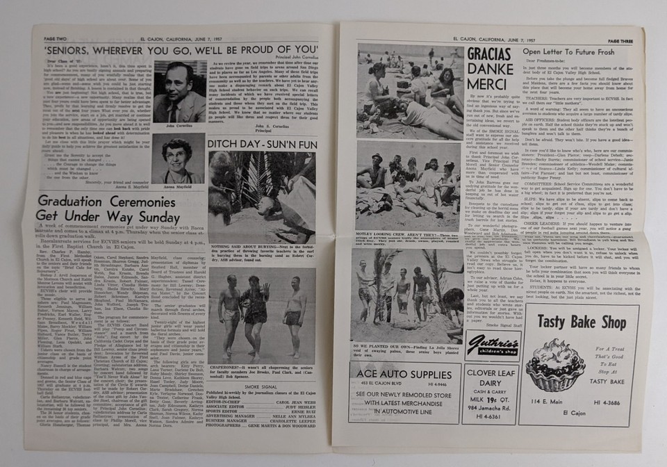 1957 El Cajon Valley High School CA Smoke Signal VTG Student Newspaper