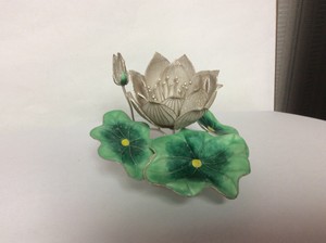 SuHai Chinese Sterling Silver Filigree 3” Lotus Flower Signed Original Box.