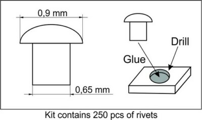 Plus Model 1/35 Rivets No.8 (Top Diameter:0.9 mm,Bottom Diameter:0.65 mm,250pcs)