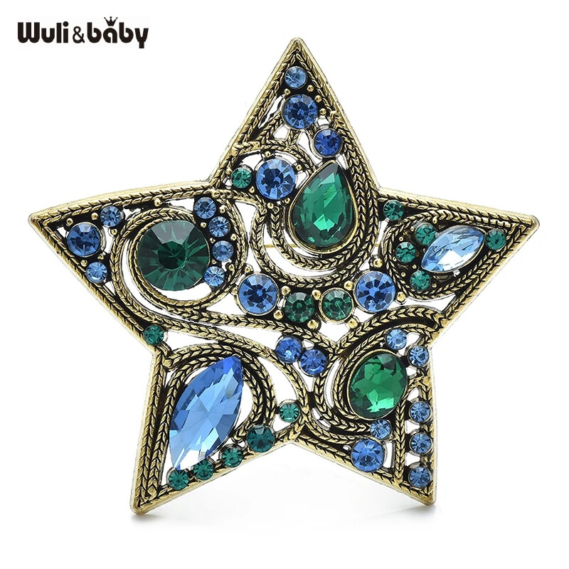 Crystal Green Rhinestone Star Brooch Pin for Women US Decoration