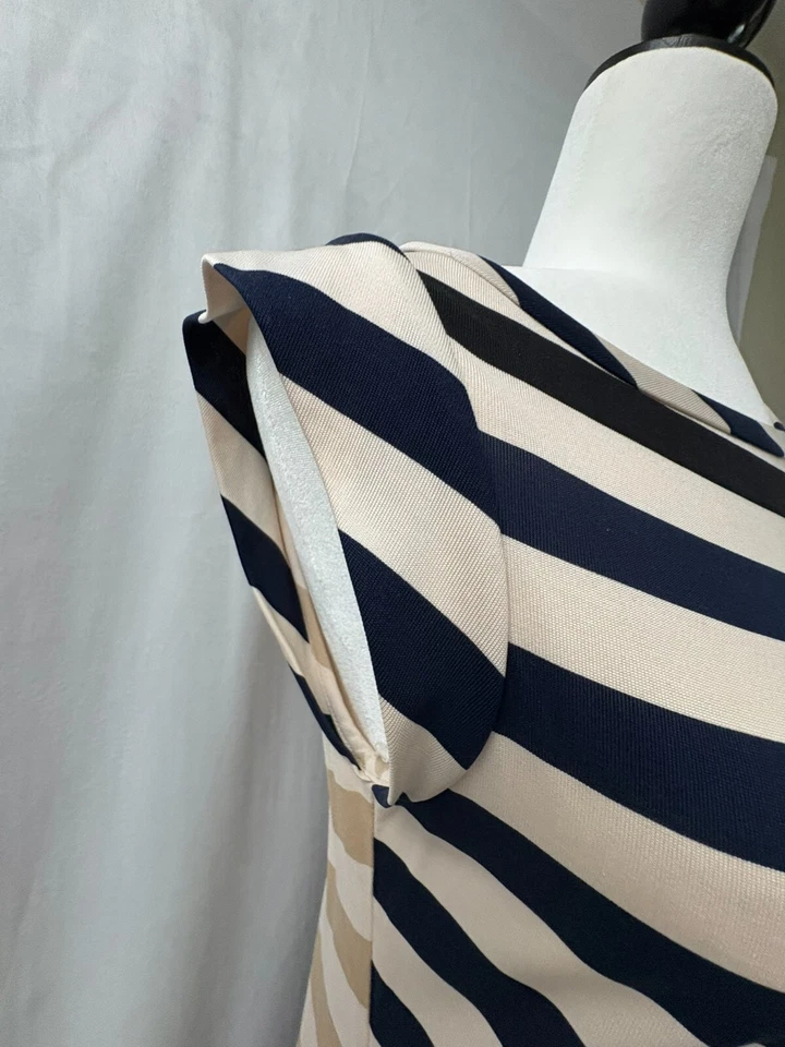 Diane Von Furstenberg Knee Dress Women's Size 8 Silk Beige w Blue Green Stripes - Image 3 of 4